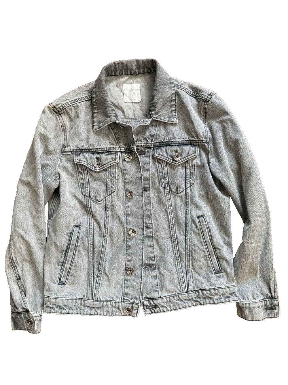 Eleventy Made in Italy Gray Grunge Acid Wash Denim Luxury Trucker Jacket S